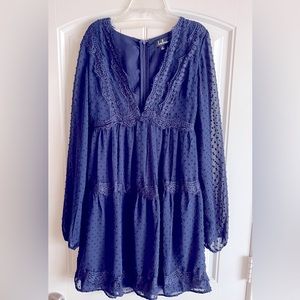 Lulu’s Wistful Moments Lace Swiss Dot Dress Navy